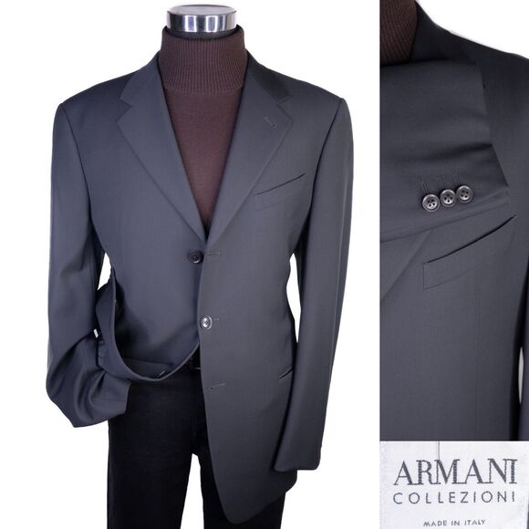 Armani Collezioni Hale Navy Sport Coat Suit Jacket Blazer Wool Sz 42L 3-Button